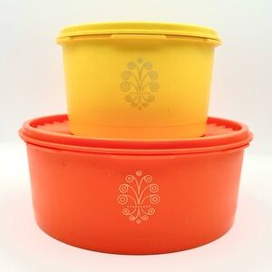 Vintage Tupperware Servalier Orange and Yellow Storage Containers